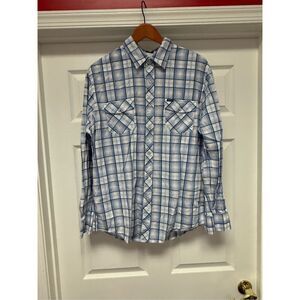 Bullhead Western Style Blue Plaid Pearl Snap Shirt sz L